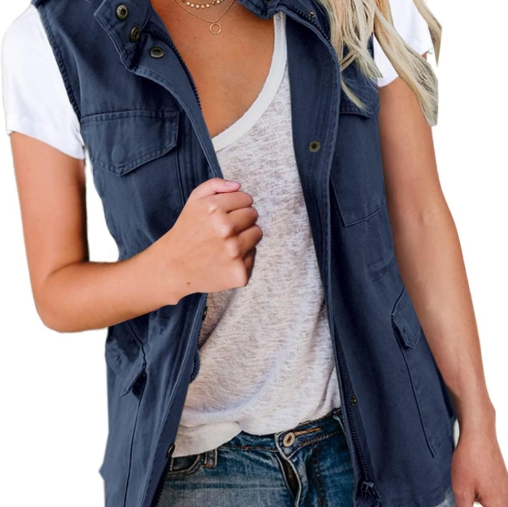Per se blue Sleeveless cargo Jacket